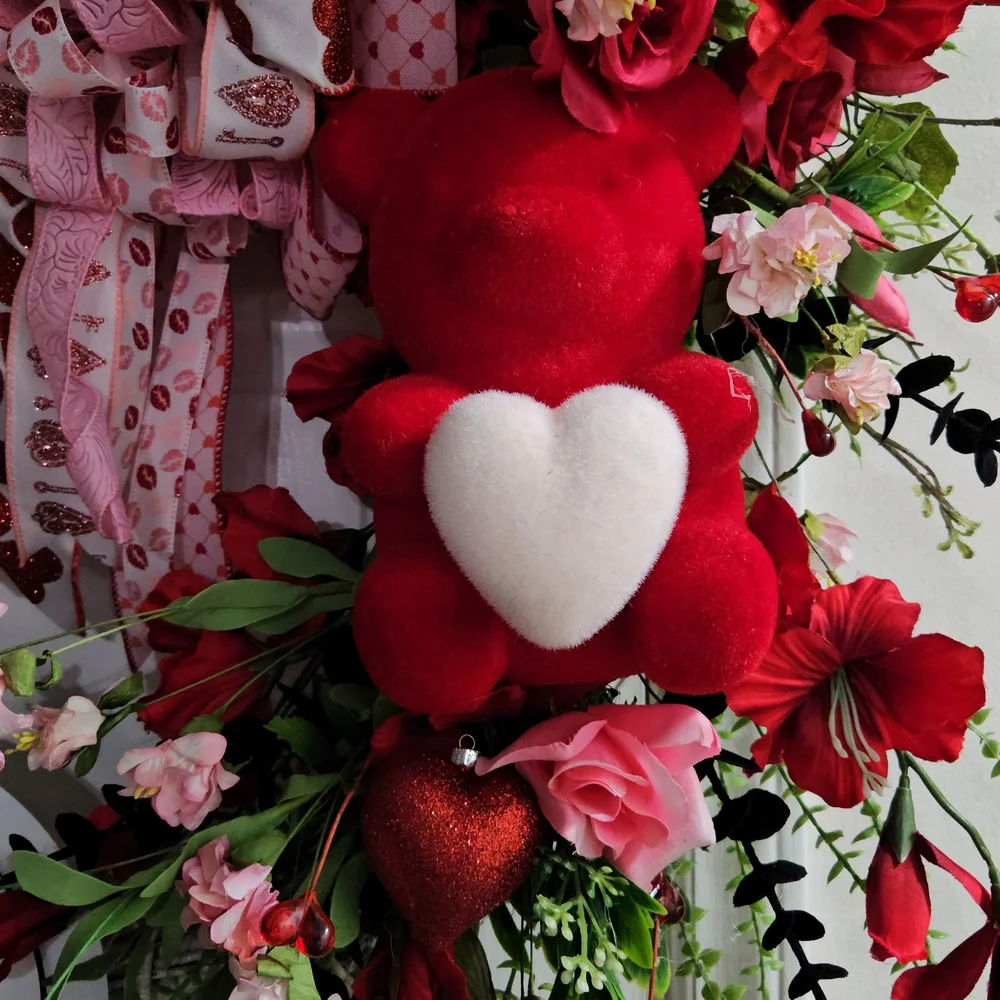 Valentine's Day Heart Wreath with Red and Pink Accents